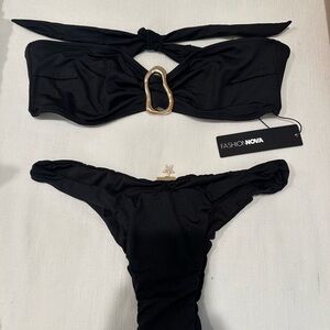Fashion Nova Black Bikini Set with gold accessories